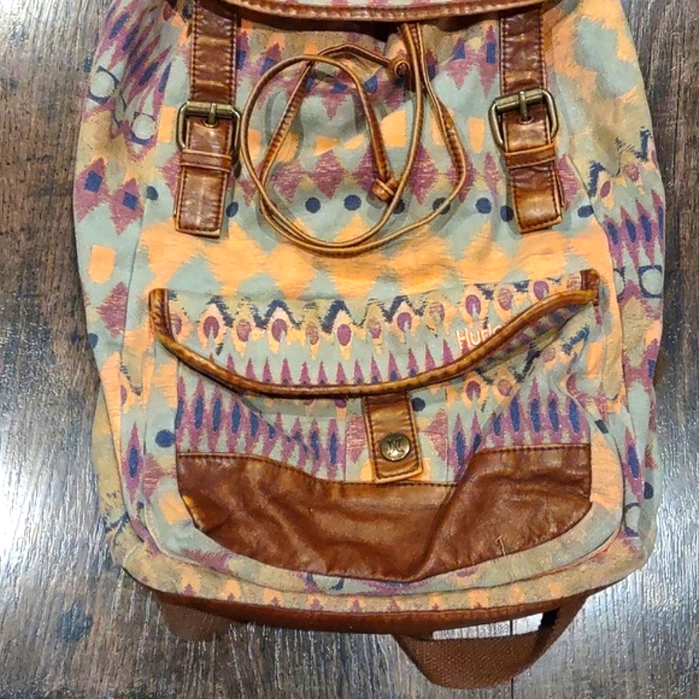 Hurley Geometric Pattern Leather Backpack - image 4